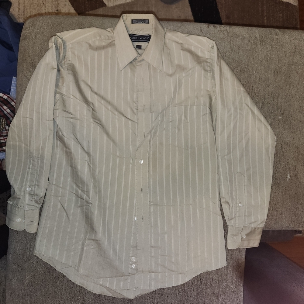 David Taylor Men's Beige Striped Dress Shirt